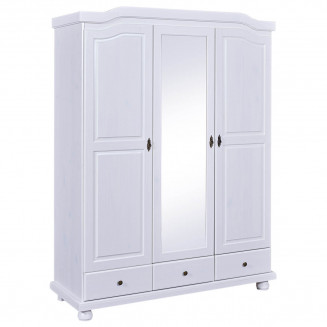 NEDER - Armoire 3 Portes Avec Penderie Bois Massif Vernis Blanc