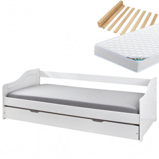 BARBARA - Pack Lit Gigogne 90x200 Blanc + 1 Matelas Chypre