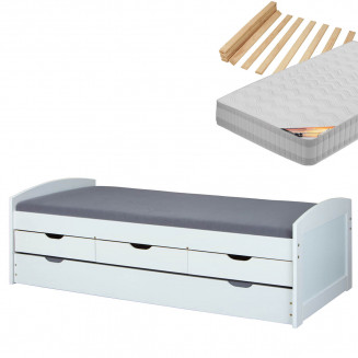 SYDNEY - Pack Lit à Tiroirs 90x190 + Matelas Tahiti