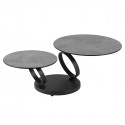 VIKLI - Table Basse Ronde Double Plateaux Verre Effet Céramique Gris