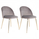 MEYRIN - Lot de 2 Chaises Velours Gris et Pieds Métal Doré