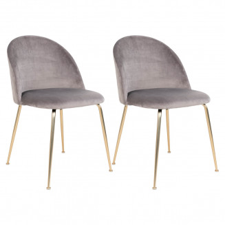 MEYRIN - Lot de 2 Chaises Velours Gris et Pieds Métal Doré