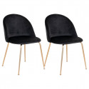 MEYRIN - Lot de 2 Chaises Velours Noir et Pieds Métal Doré
