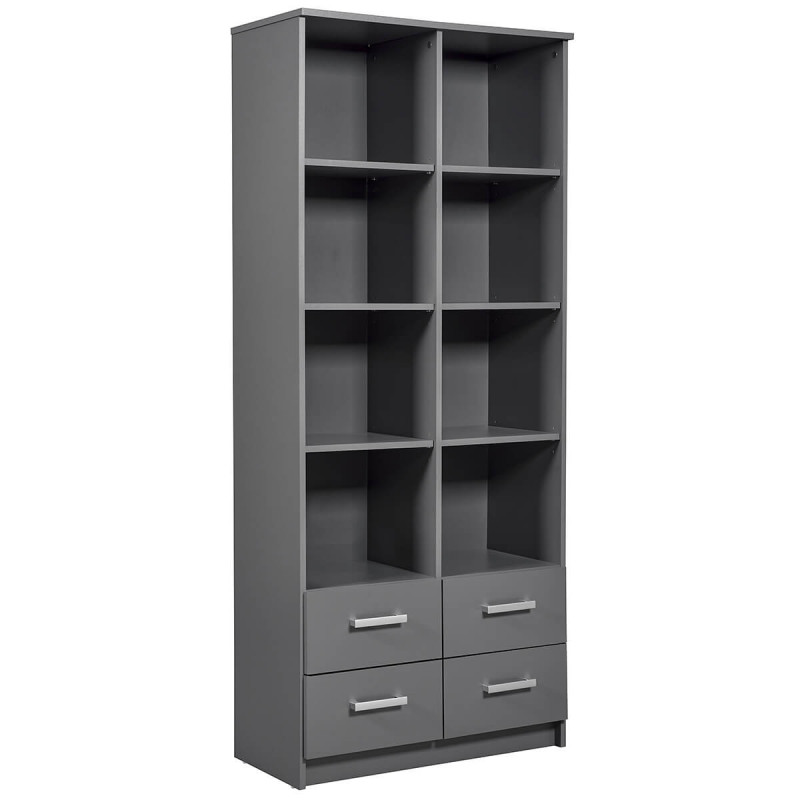 ZEINE - Etagère 8 Niches 4 Tiroirs Coloris Gris Graphite