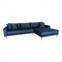 CALINO - Canapé d'Angle Droit Velours Bleu et Méridienne XL