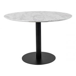 TYROL - Table Repas Ø110cm Plateau MDF Aspect Marbré et Pied Métal Noir
