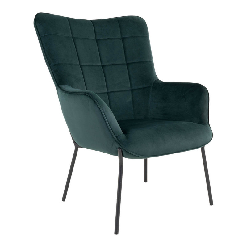 FINTRY - Fauteuil Velours Vert et Piétement Acier Noir FINTRY - Fauteuil Velours Vert et Piétement Acier Noir