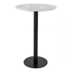 TYROL - Table Haute Ø70cm Aspect Marbré et Pied Métal Noir
