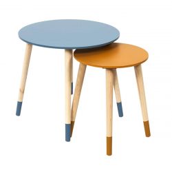 PONY - Tables Gigognes Scandinaves Bicolores Bleu et Ocre