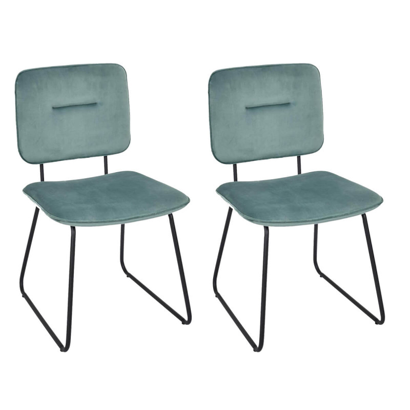 VINCE - Lot de 2 Chaises Velours Bleu Céladon