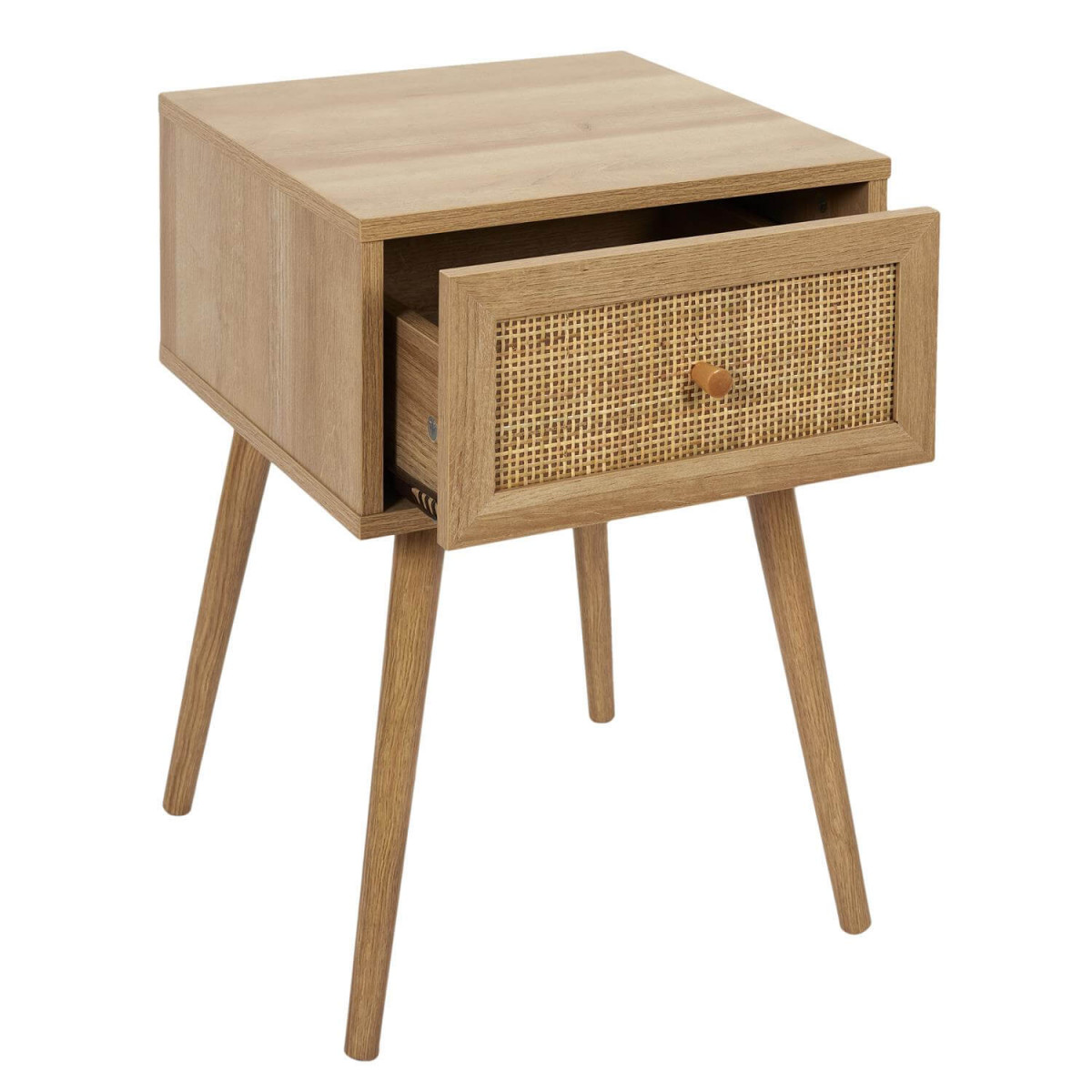 Rangement 3 Cases Effet Bois Et Rotin Maya - 31x32x99 Cm, Style Bord De Mer, Piétement Eucalyptus