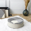 GIADA - Pouf Rond Patchwork Motifs Grisés