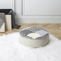 GIADA - Pouf Rond Patchwork Motifs Grisés