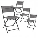 MELOM - Lot de 4 Chaises Pliantes Textilène Gris Foncé