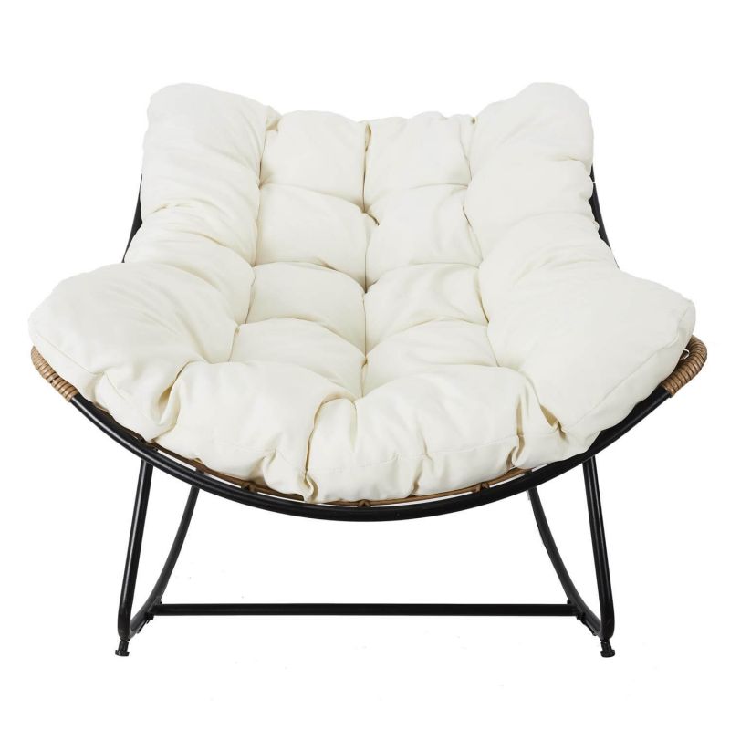 Fauteuil à Bascule Merida Blanc - Style Rotin Avec Coussin Capitonné