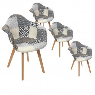 GIADA - Lot de 4 Fauteuils Patchwork Motifs Grisés