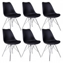 HAGA - Lot de 6 Chaises Noires avec Piétement Chromé