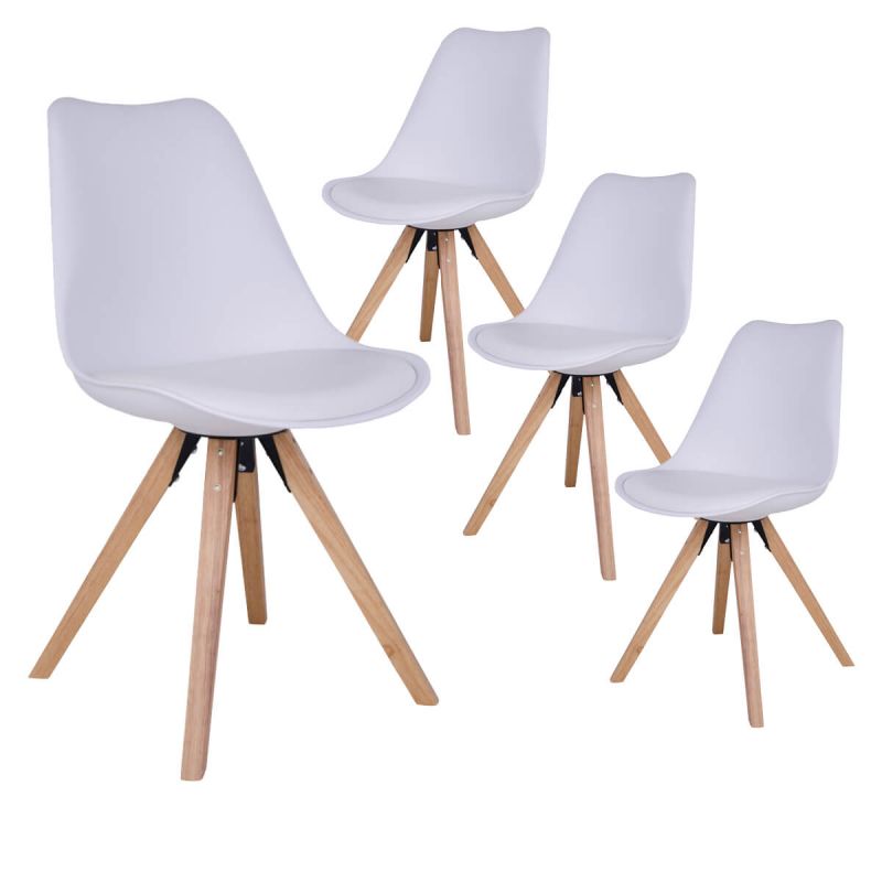 Chaises blanches design ajourées pieds en bois x4 - MANDY