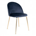 MEYRIN - Lot de 6 Chaises Velours Bleu et Pieds Métal Doré