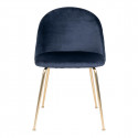 MEYRIN - Lot de 6 Chaises Velours Bleu et Pieds Métal Doré