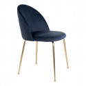 MEYRIN - Lot de 6 Chaises Velours Bleu et Pieds Métal Doré