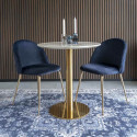 MEYRIN - Lot de 6 Chaises Velours Bleu et Pieds Métal Doré