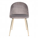 MEYRIN - Lot de 6 Chaises Velours Gris et Pieds Métal Doré