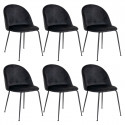 MEYRIN - Lot de 6 Chaises Velours Noir et Pieds Métal Noir