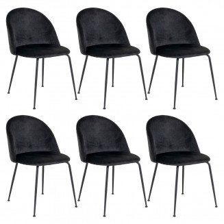 MEYRIN - Lot de 6 Chaises Velours Noir et Pieds Métal Noir