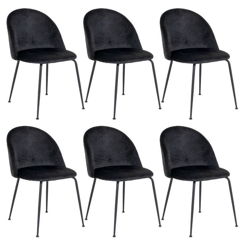 MEYRIN - Lot de 6 Chaises Velours Noir et Pieds Métal Noir MEYRIN - Lot de 6 Chaises Velours Noir et Pieds Métal Noir