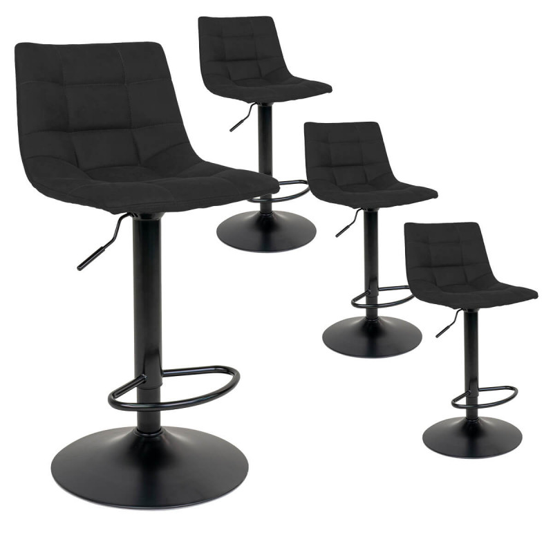 MAGNUS - Lot de 4 Tabourets Acier et Tissu Noir