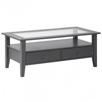 MELINA - Table Basse Rectangulaire Bois Massif Laqué Gris