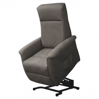 BARRENCE - Fauteuil Relax et Releveur Electrique Tissu Aspect Cuir Marron Grisé