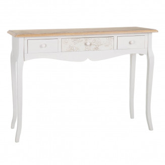 MARIT - Console 3 Tiroirs Motif Floral Bois Massif et MDF