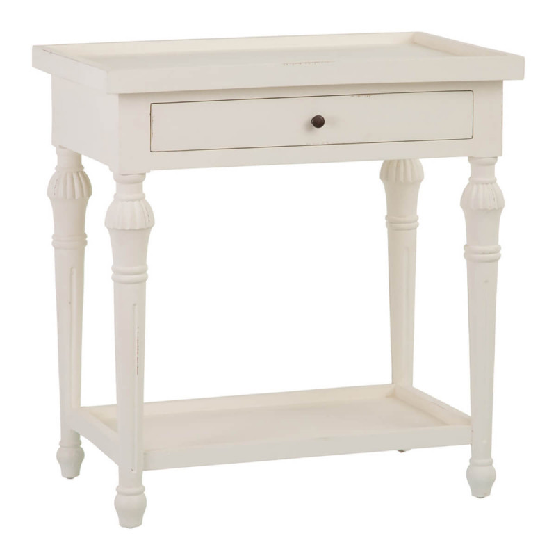 DIANA - Console 1 Tiroir Bois Aspect Vieilli Blanc Cassé