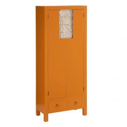 LAZIE - Armoire 2 Portes Coloris Orange et Motif Floral