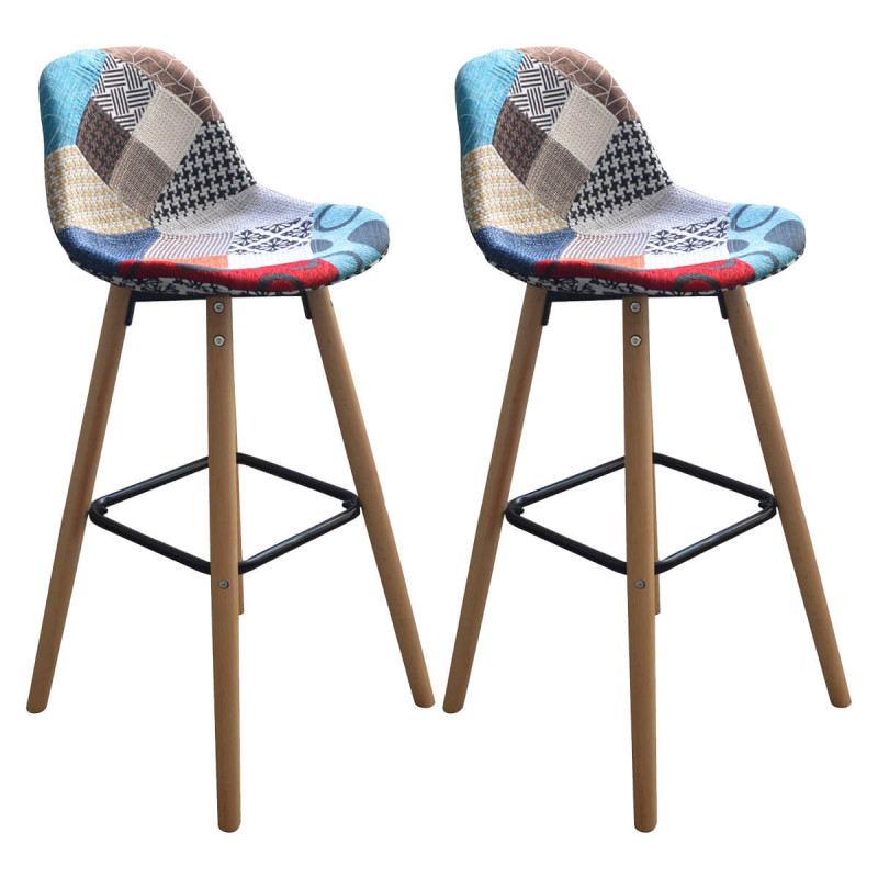 PATCHWORK - Lot de 2 Tabourets de Bar Scandinaves