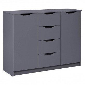 JENNY - Meuble 2 Portes 4 Tiroirs Coloris Anthracite