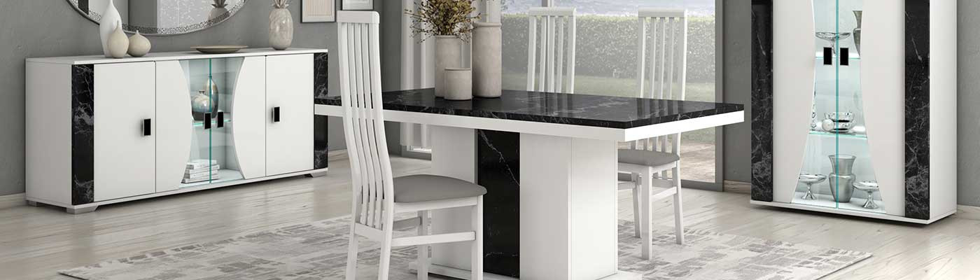 Salle à manger blanche et effet Marbre noir brillant Tahoe