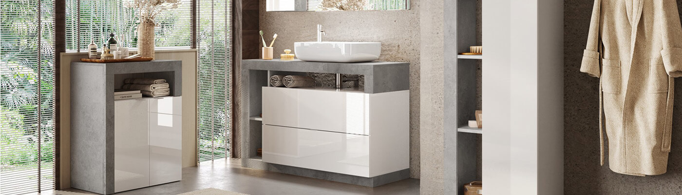 Salle de bain blanche et effet ciment Arturo