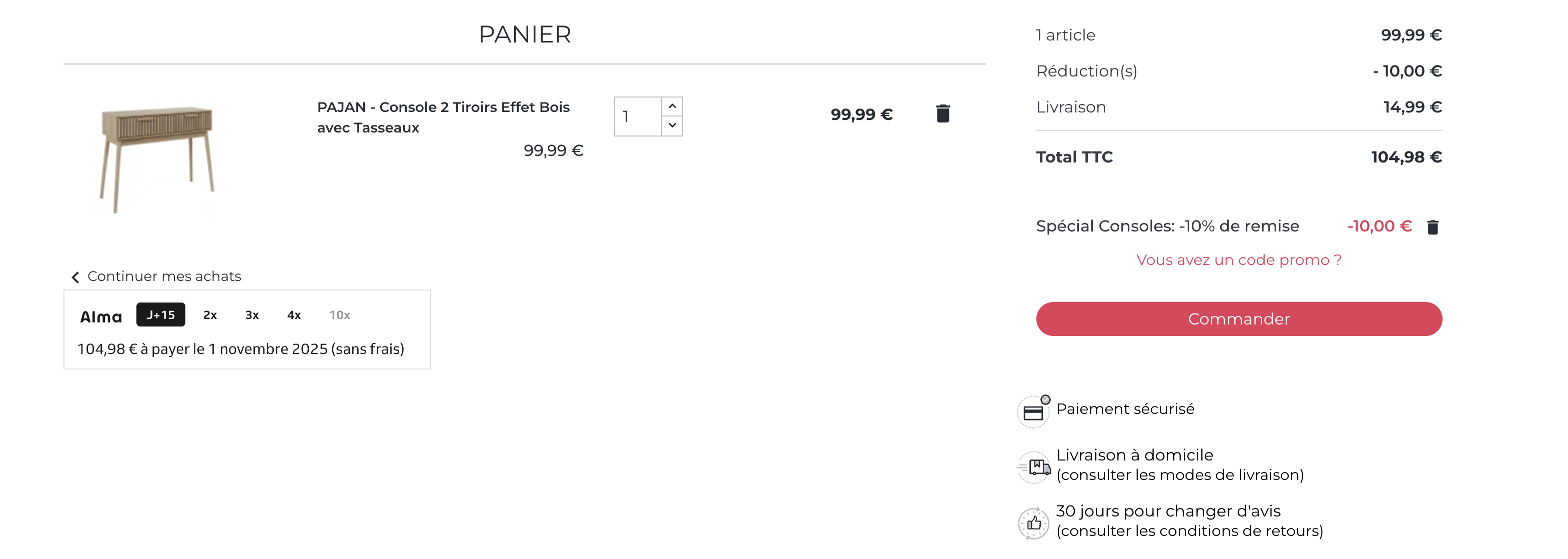 Démonstration d'utilisation d'un code promo